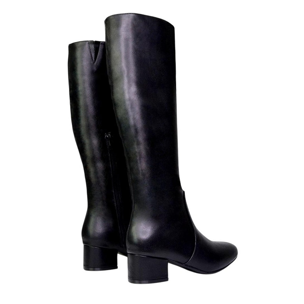 Black - Back - XY London Womens-Ladies Block Heel Zipped Knee-High Boots