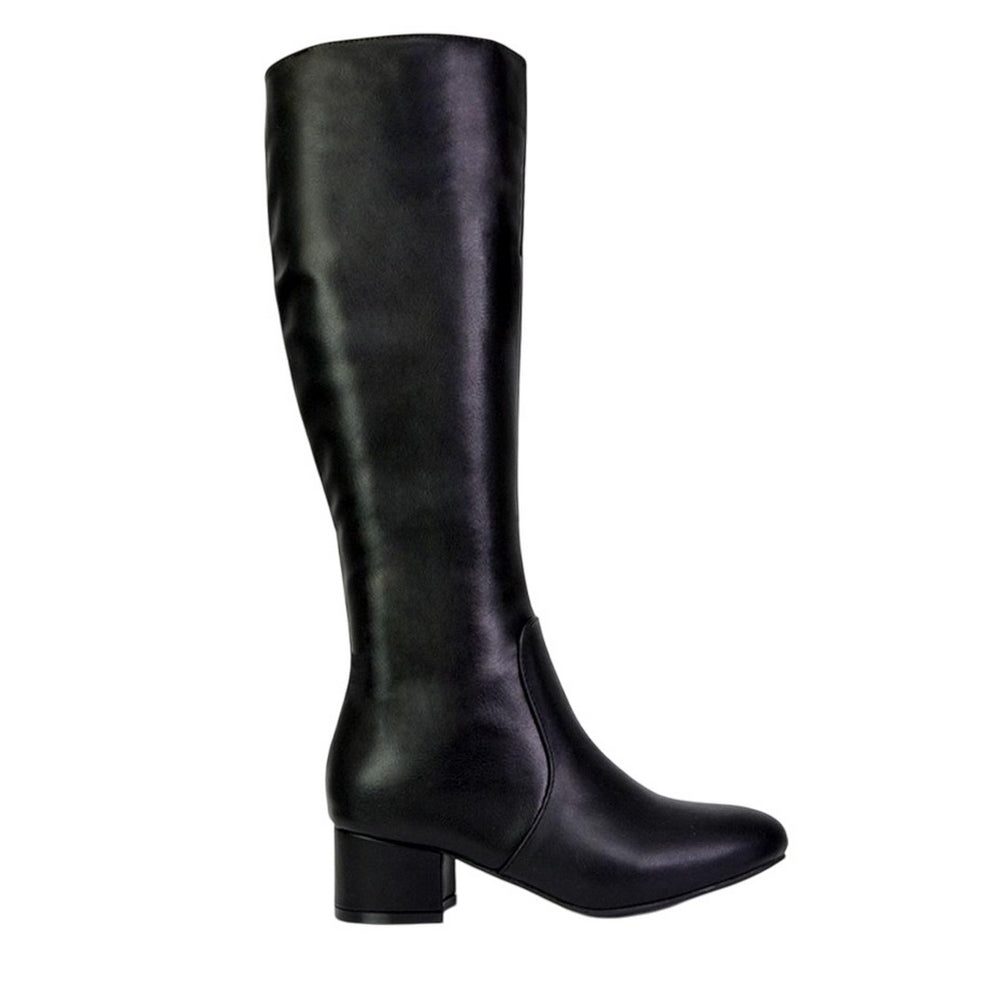 Black - Side - XY London Womens-Ladies Block Heel Zipped Knee-High Boots