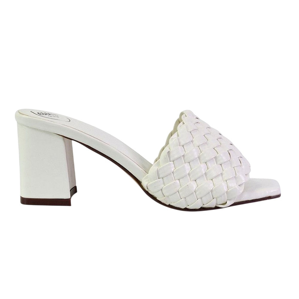 White - Side - XY London Womens-Ladies Aries Braided Block Heel Mule Sandals