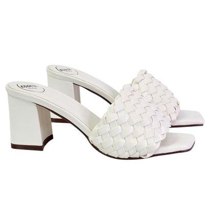 White - Lifestyle - XY London Womens-Ladies Aries Braided Block Heel Mule Sandals