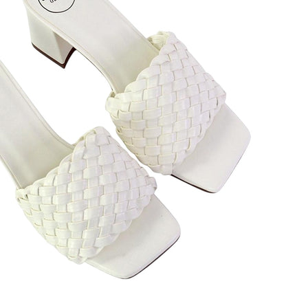 White - Pack Shot - XY London Womens-Ladies Aries Braided Block Heel Mule Sandals
