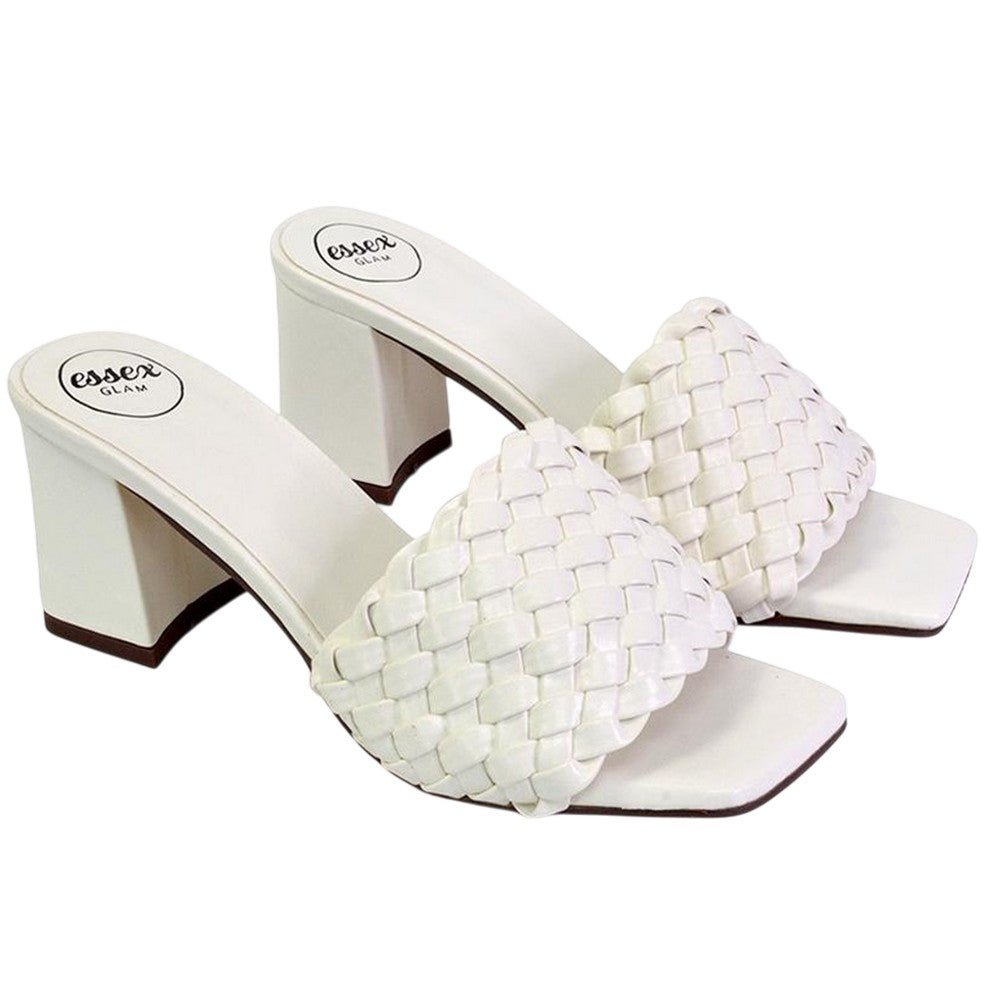 White - Front - XY London Womens-Ladies Aries Braided Block Heel Mule Sandals