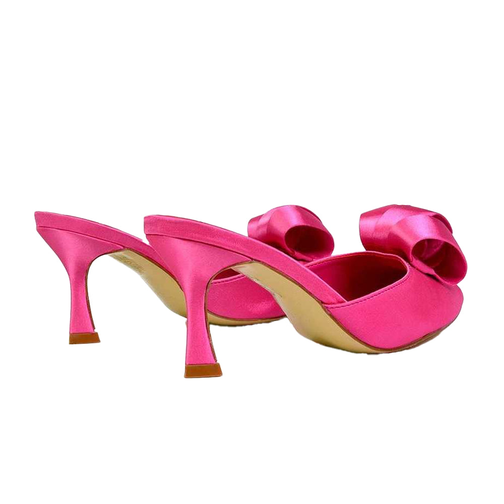 Fuchsia - Back - XY London Womens-Ladies Keri Pointed Mid Stiletto Mules