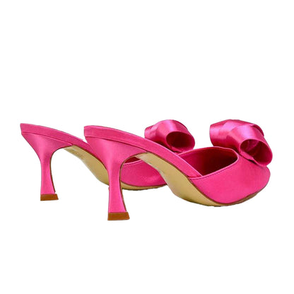 Fuchsia - Back - XY London Womens-Ladies Keri Pointed Mid Stiletto Mules
