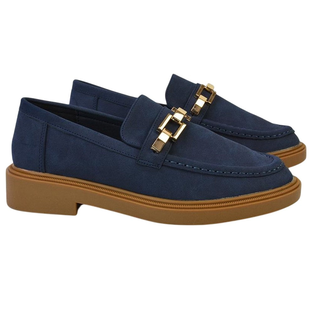 Navy - Lifestyle - XY London Womens-Ladies Dakoa Chain Detail Loafers
