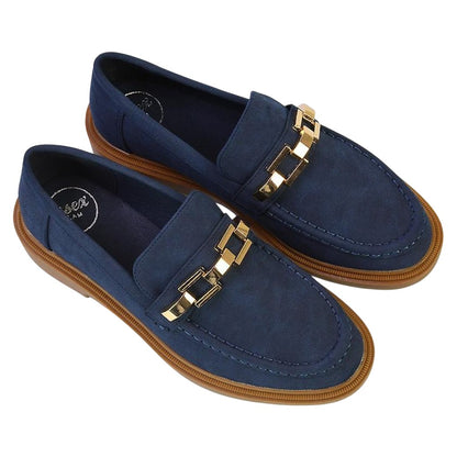 Navy - Pack Shot - XY London Womens-Ladies Dakoa Chain Detail Loafers