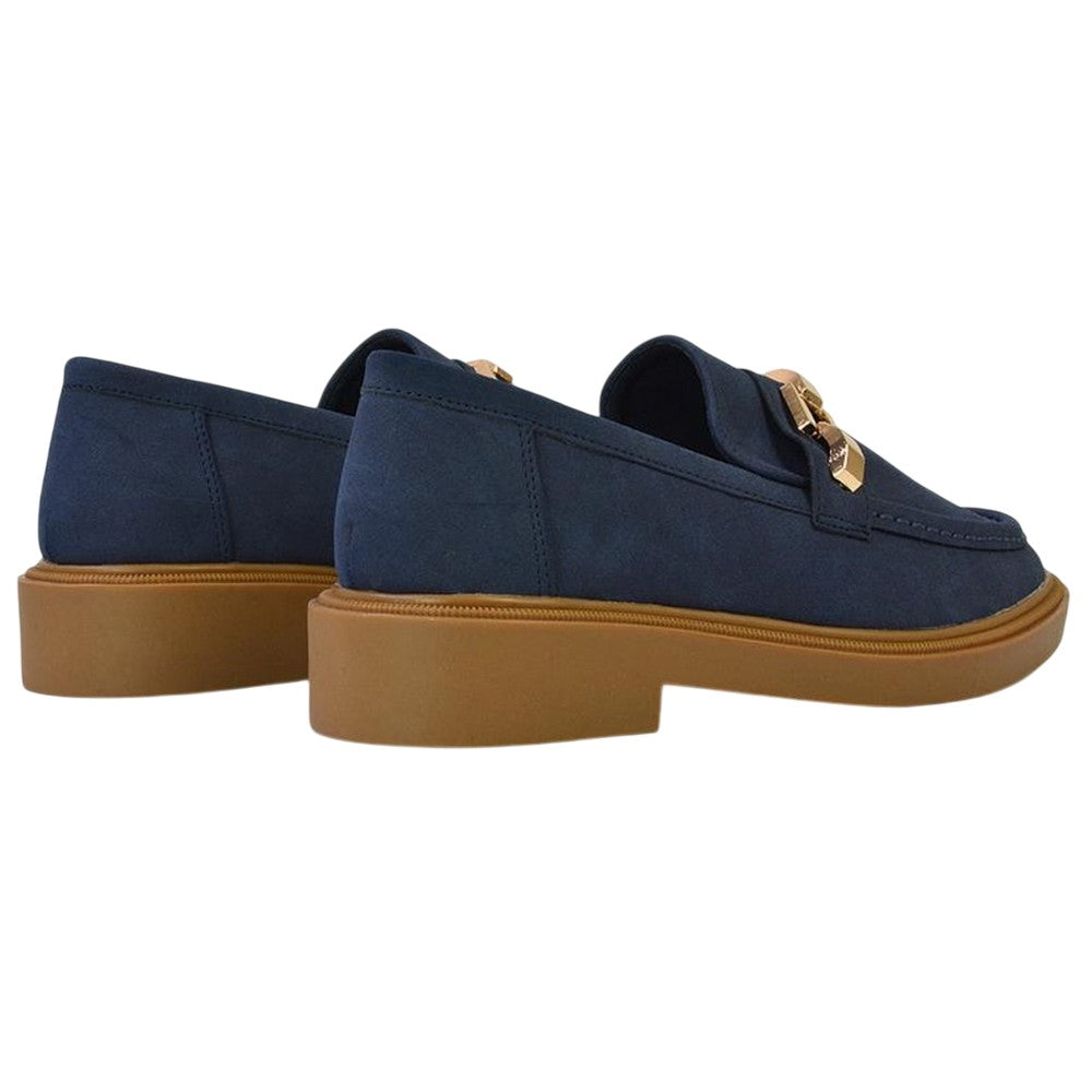 Navy - Back - XY London Womens-Ladies Dakoa Chain Detail Loafers