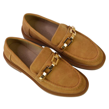 Tan - Pack Shot - XY London Womens-Ladies Dakoa Chain Detail Loafers