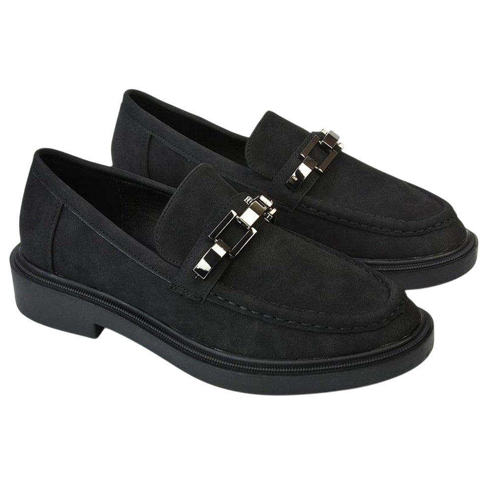 Jet Black - Front - XY London Womens-Ladies Dakoa Chain Detail Loafers
