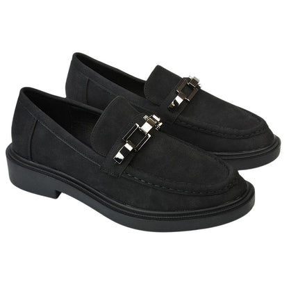 Jet Black - Front - XY London Womens-Ladies Dakoa Chain Detail Loafers