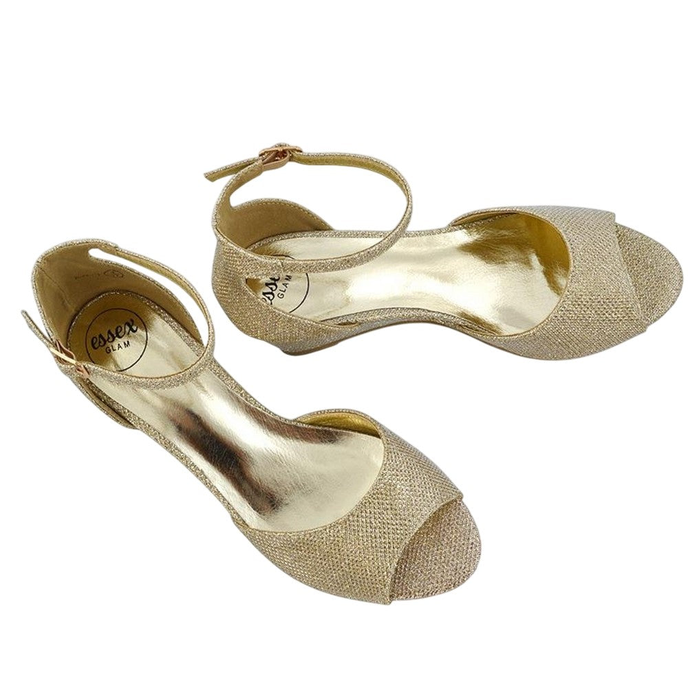 Gold - Lifestyle - XY London Womens-Ladies Lottie Peep Toe Wedge Sandals