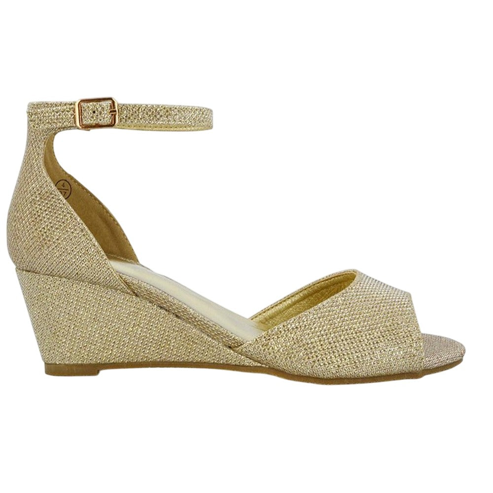 Gold - Back - XY London Womens-Ladies Lottie Peep Toe Wedge Sandals