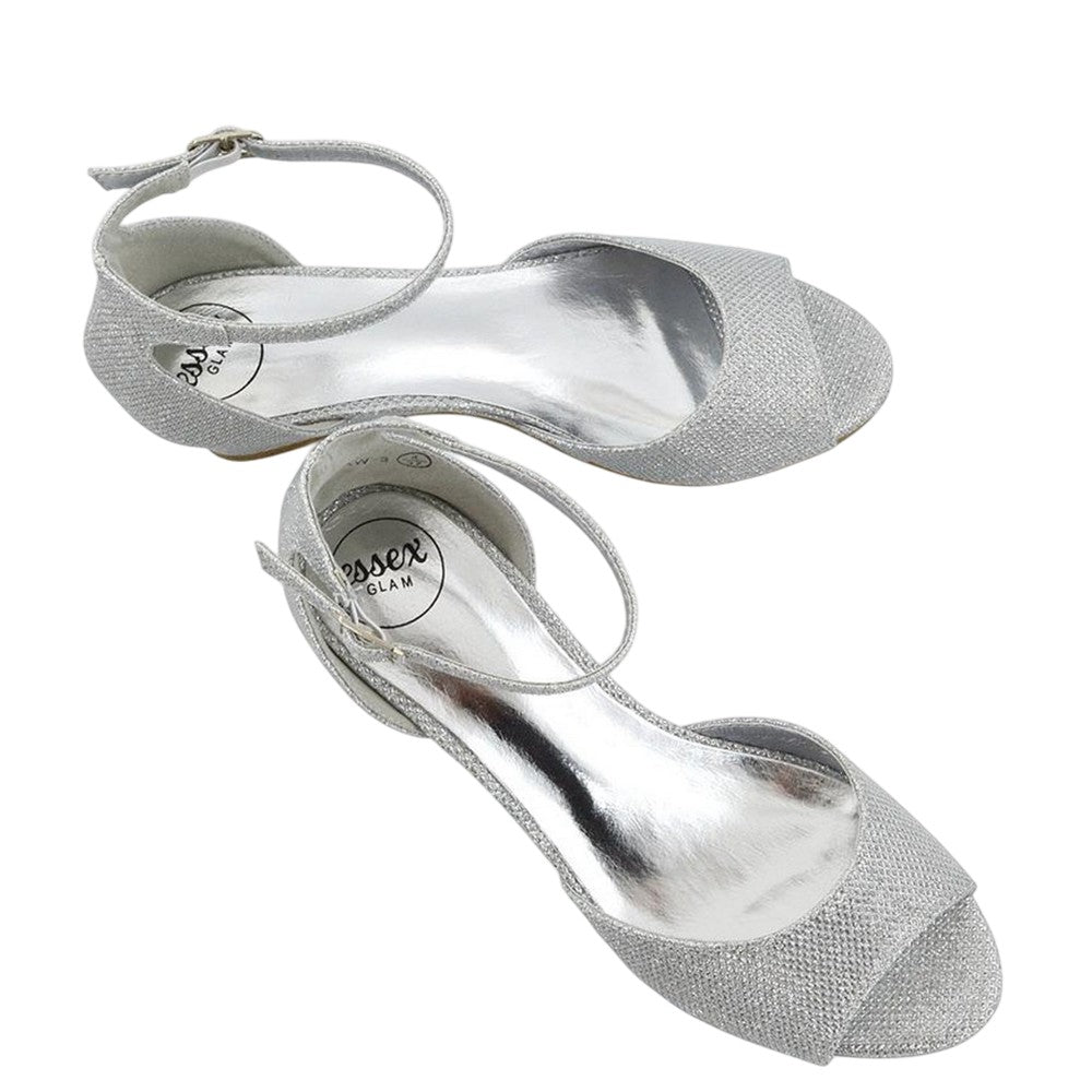 Silver - Lifestyle - XY London Womens-Ladies Lottie Peep Toe Wedge Sandals
