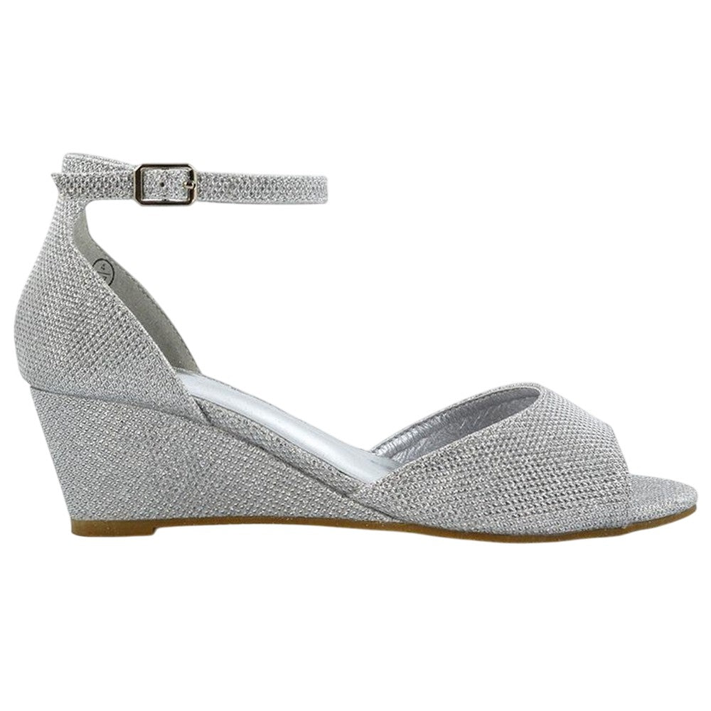 Silver - Back - XY London Womens-Ladies Lottie Peep Toe Wedge Sandals