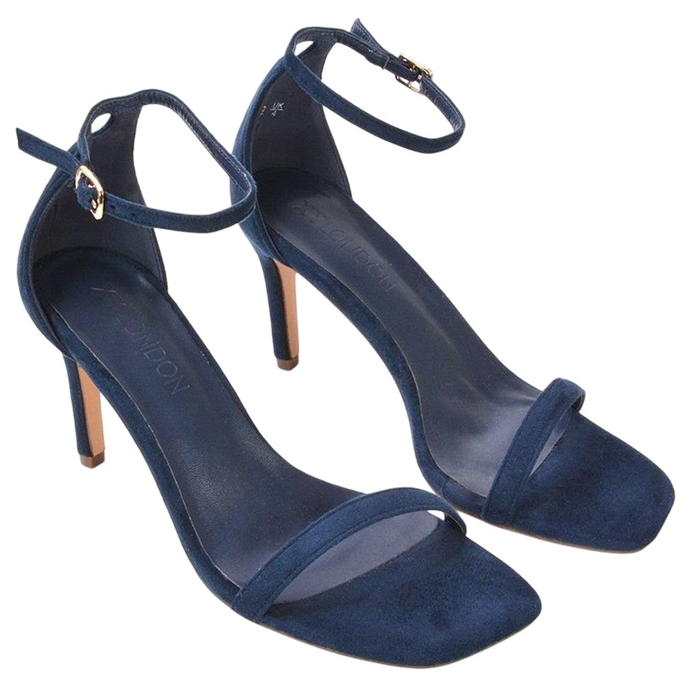Navy - Close up - XY London Womens-Ladies Emma Square Toe High Stiletto Heel Sandals