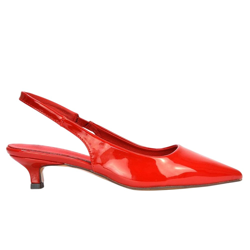 Red - Side - XY London Womens-Ladies Jenny Sling Back Kitten Heel Pumps