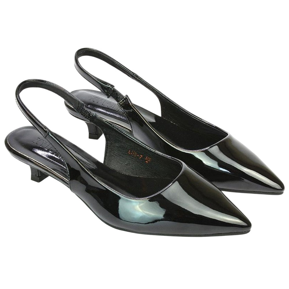 True Black - Front - XY London Womens-Ladies Jenny Sling Back Kitten Heel Pumps