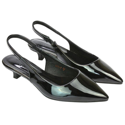 True Black - Front - XY London Womens-Ladies Jenny Sling Back Kitten Heel Pumps
