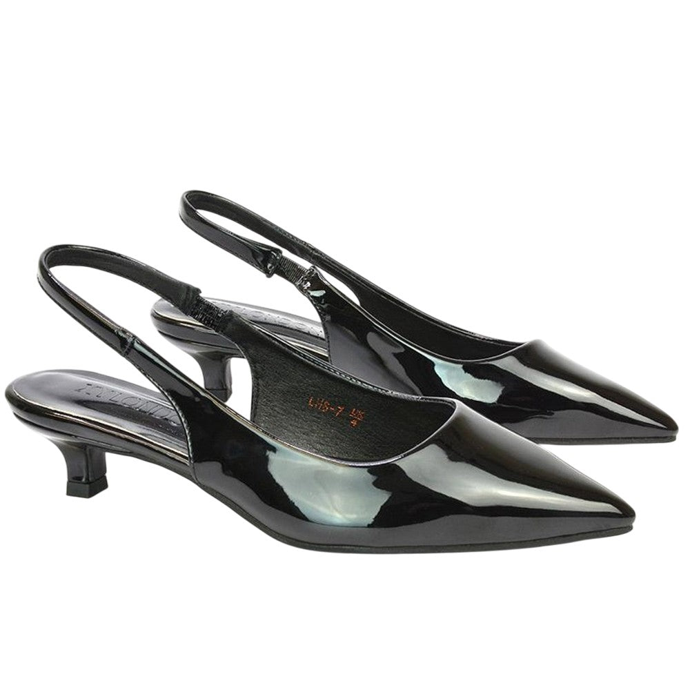 True Black - Pack Shot - XY London Womens-Ladies Jenny Sling Back Kitten Heel Pumps