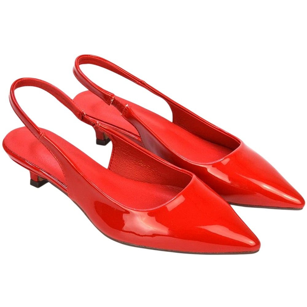 Red - Front - XY London Womens-Ladies Jenny Sling Back Kitten Heel Pumps