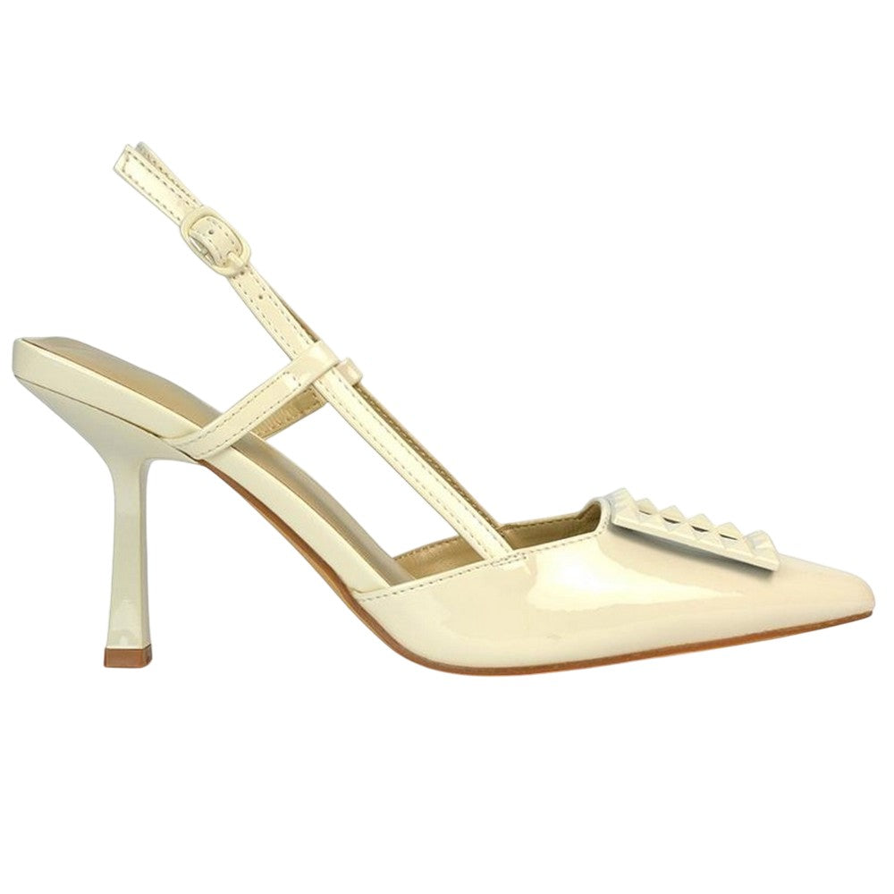 Beige - Side - XY London Womens-Ladies Carrie Sling Back Mid Stiletto Court Shoes