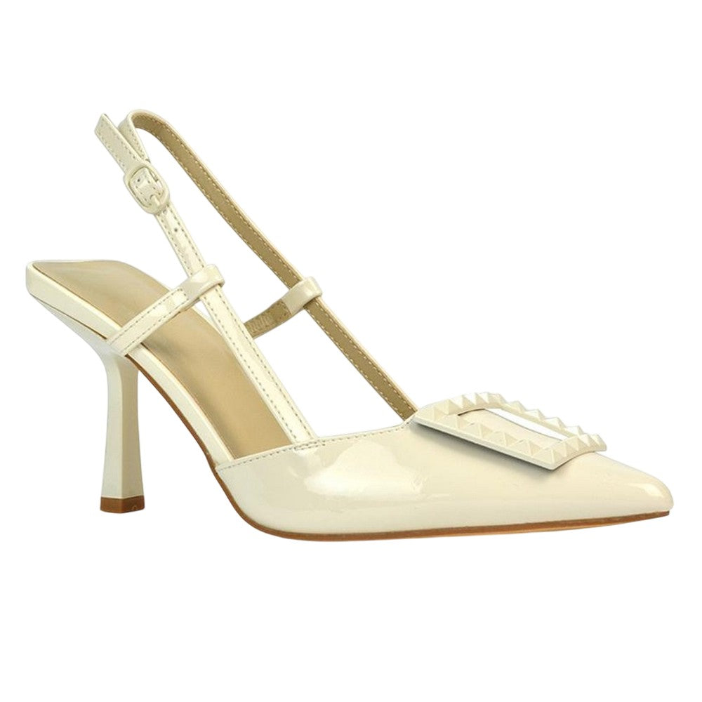 Beige - Lifestyle - XY London Womens-Ladies Carrie Sling Back Mid Stiletto Court Shoes