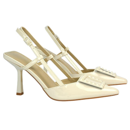 Beige - Pack Shot - XY London Womens-Ladies Carrie Sling Back Mid Stiletto Court Shoes
