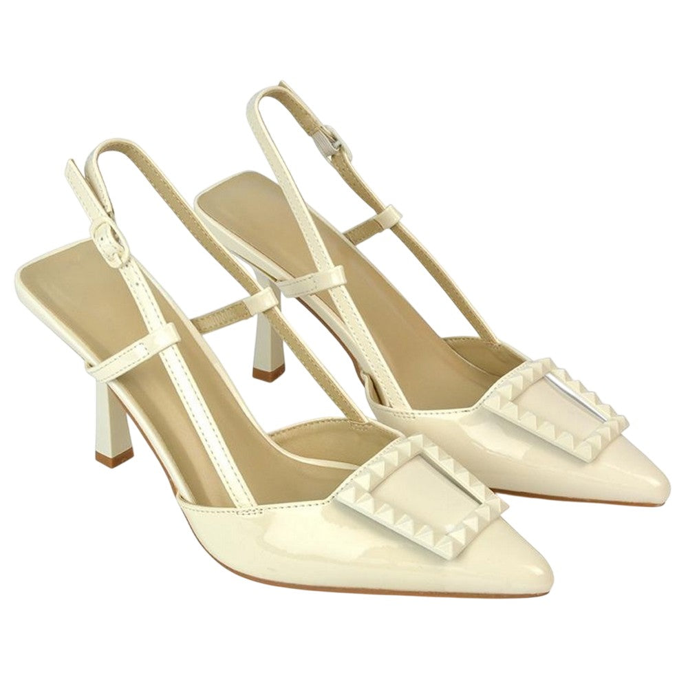 Beige - Front - XY London Womens-Ladies Carrie Sling Back Mid Stiletto Court Shoes