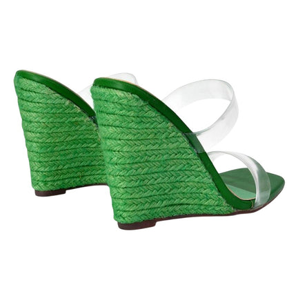Green - Back - XY London Womens-Ladies Shea Strappy Wedge Espadrilles