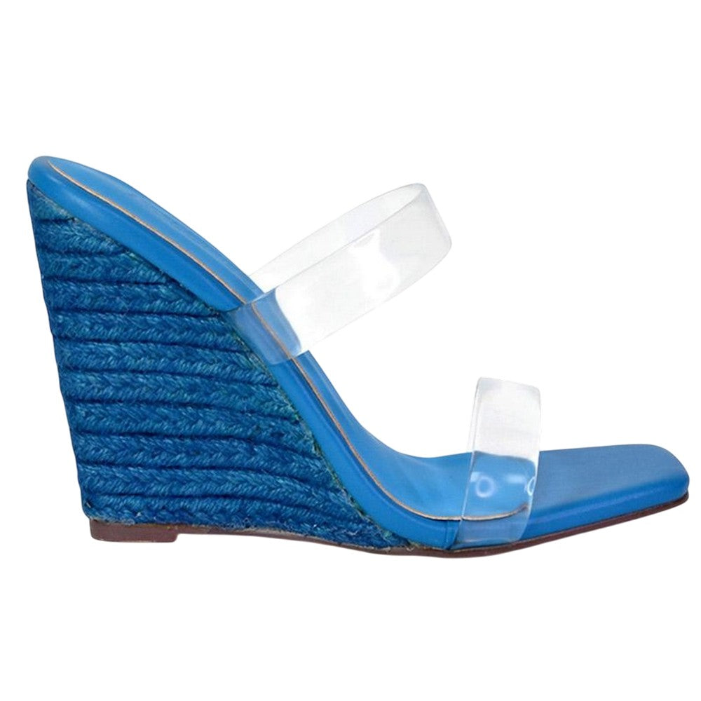 Blue - Side - XY London Womens-Ladies Shea Strappy Wedge Espadrilles