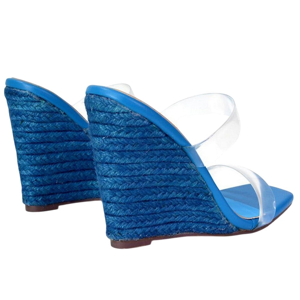 Blue - Back - XY London Womens-Ladies Shea Strappy Wedge Espadrilles