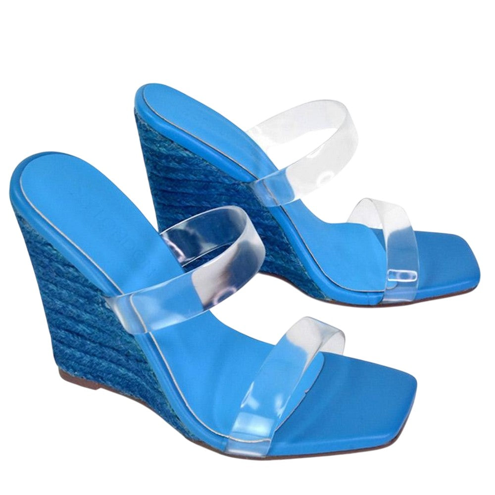 Blue - Pack Shot - XY London Womens-Ladies Shea Strappy Wedge Espadrilles