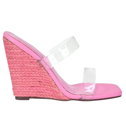 Pink - Side - XY London Womens-Ladies Shea Strappy Wedge Espadrilles