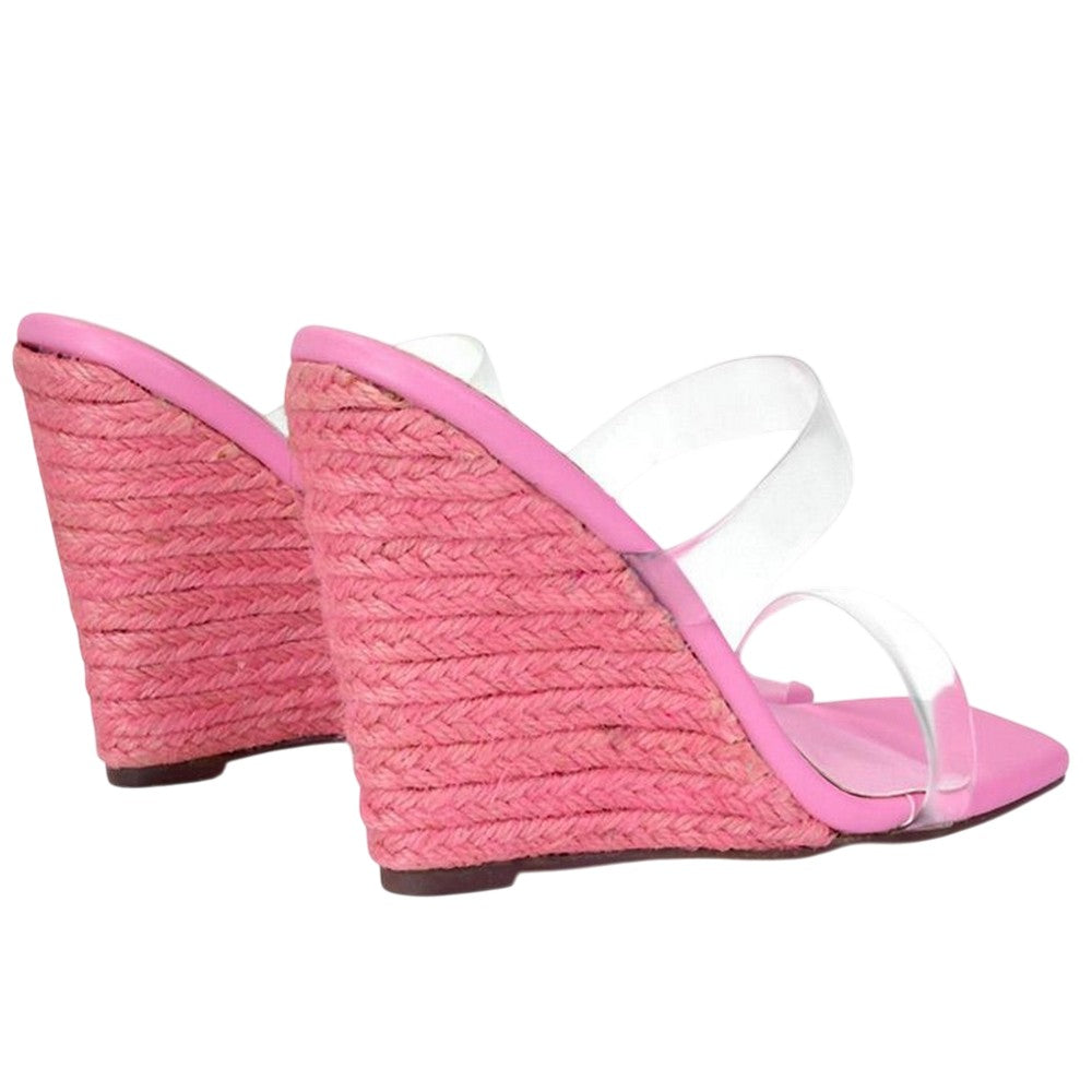 Pink - Back - XY London Womens-Ladies Shea Strappy Wedge Espadrilles