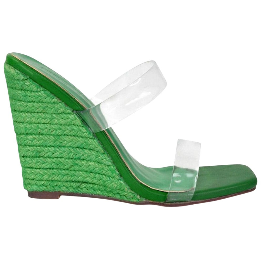 Green - Side - XY London Womens-Ladies Shea Strappy Wedge Espadrilles