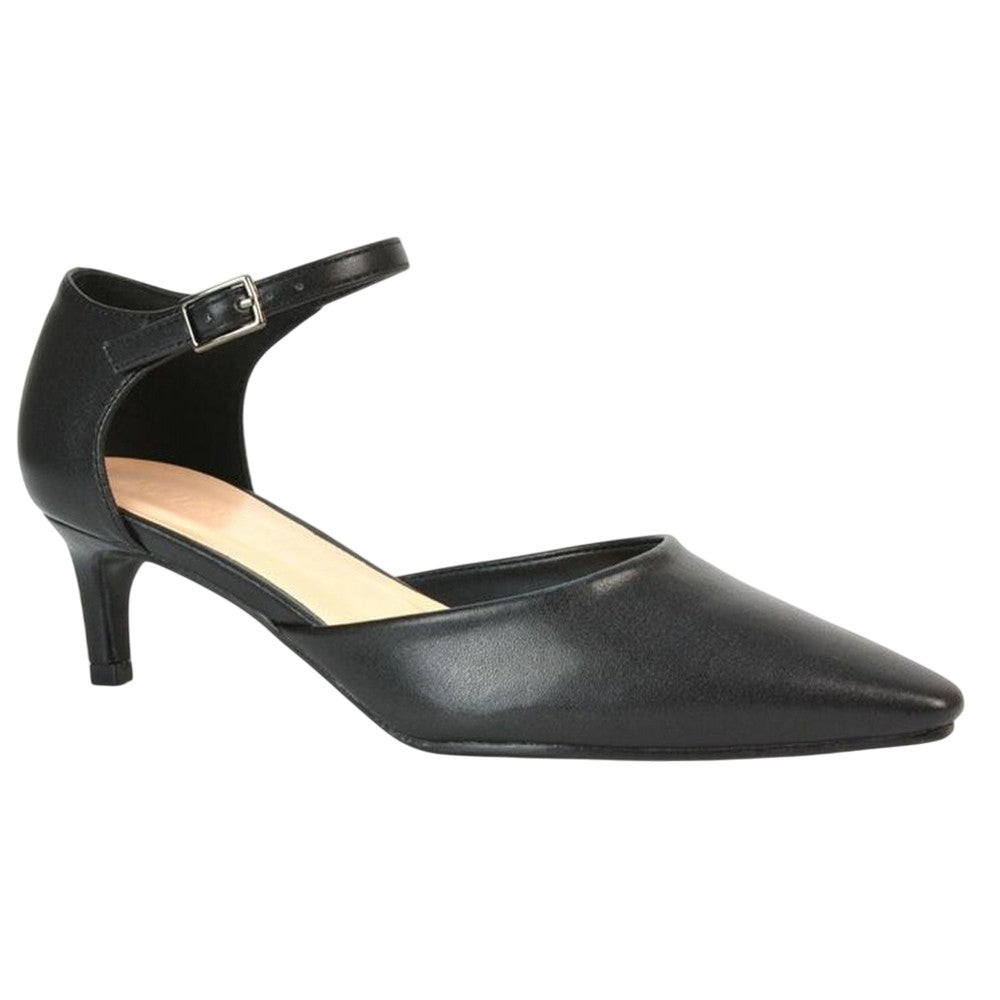 Black - Lifestyle - XY London Womens-Ladies Kacey Ankle Strap Kitten Heel Court Shoes