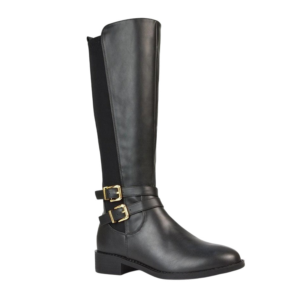Black - Lifestyle - XY London Womens-Ladies Charlie Stretch Side Zip Flat Knee-High Boots