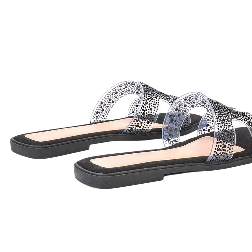 Black - Lifestyle - XY London Womens-Ladies Patsy Diamante Square Toe Sandals