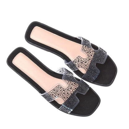 Black - Pack Shot - XY London Womens-Ladies Patsy Diamante Square Toe Sandals