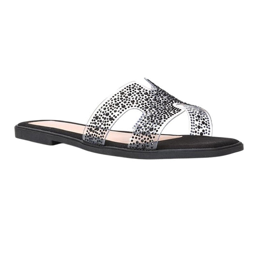 Black - Front - XY London Womens-Ladies Patsy Diamante Square Toe Sandals