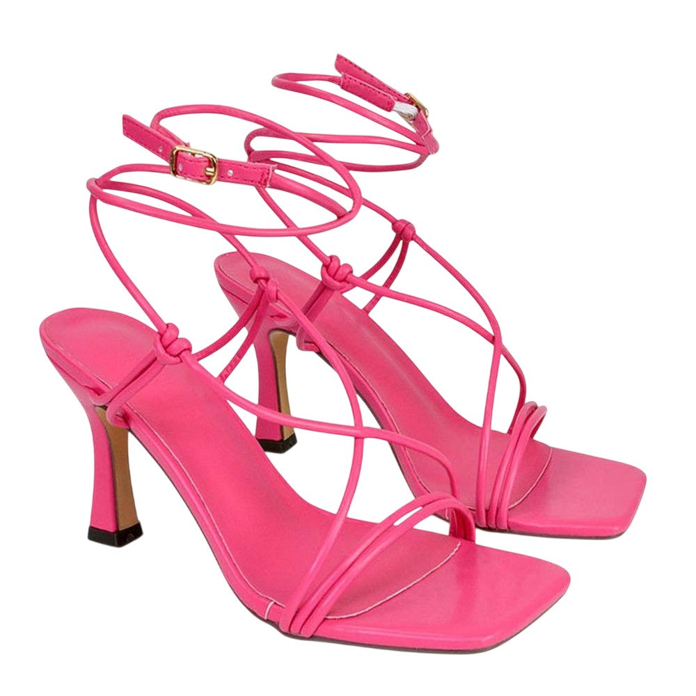 Pink - Front - XY London Womens-Ladies Carys Strappy Lace Up Stiletto Heel Sandals