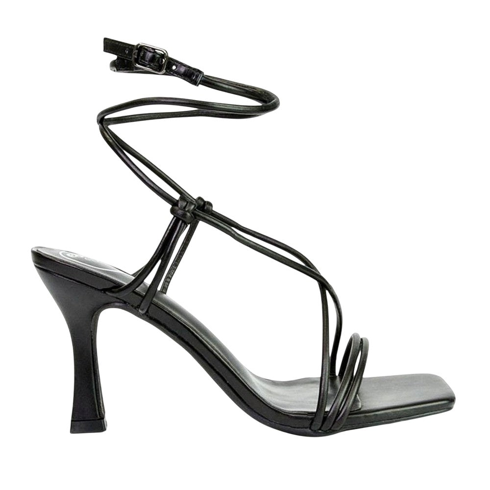 Black - Lifestyle - XY London Womens-Ladies Carys Strappy Lace Up Stiletto Heel Sandals