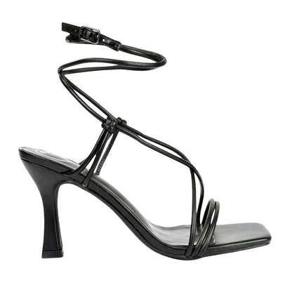 Black - Lifestyle - XY London Womens-Ladies Carys Strappy Lace Up Stiletto Heel Sandals