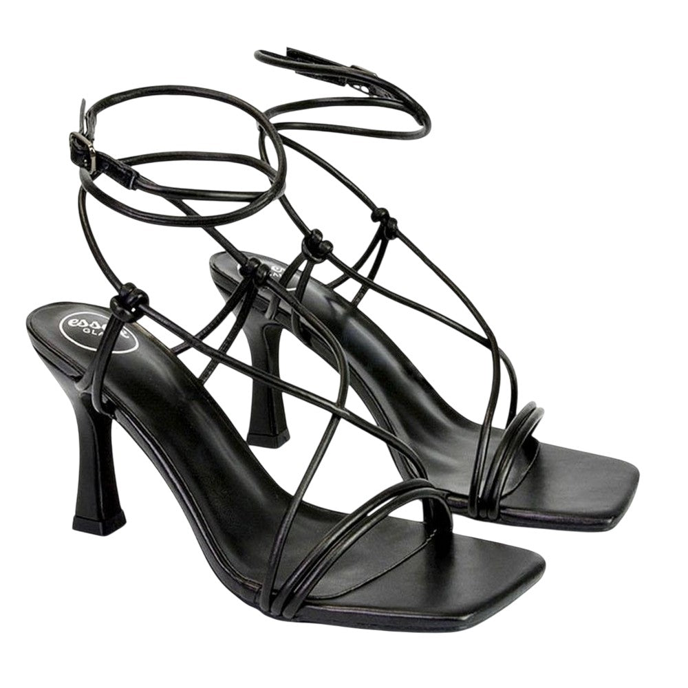 Black - Front - XY London Womens-Ladies Carys Strappy Lace Up Stiletto Heel Sandals