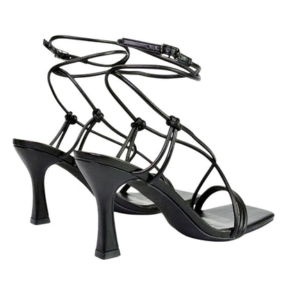 Black - Back - XY London Womens-Ladies Carys Strappy Lace Up Stiletto Heel Sandals