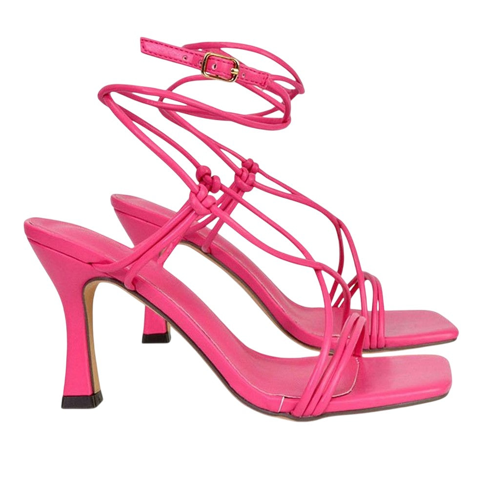 Pink - Side - XY London Womens-Ladies Carys Strappy Lace Up Stiletto Heel Sandals