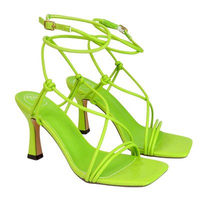 Green - Front - XY London Womens-Ladies Carys Strappy Lace Up Stiletto Heel Sandals