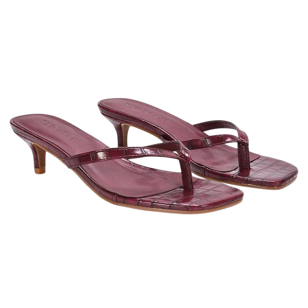 Burgundy - Pack Shot - XY London Womens-Ladies Jane Toe Post Low Kitten Heel Mule Sandals