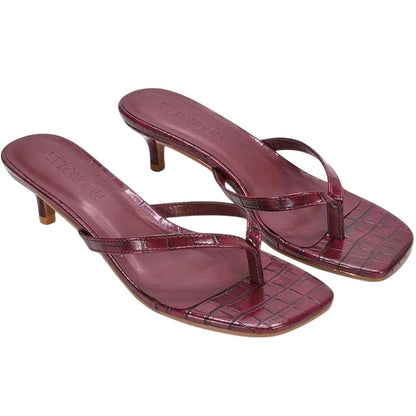 Burgundy - Front - XY London Womens-Ladies Jane Toe Post Low Kitten Heel Mule Sandals