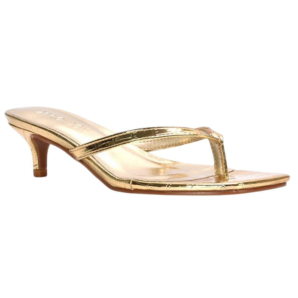 Gold - Lifestyle - XY London Womens-Ladies Jane Toe Post Low Kitten Heel Mule Sandals